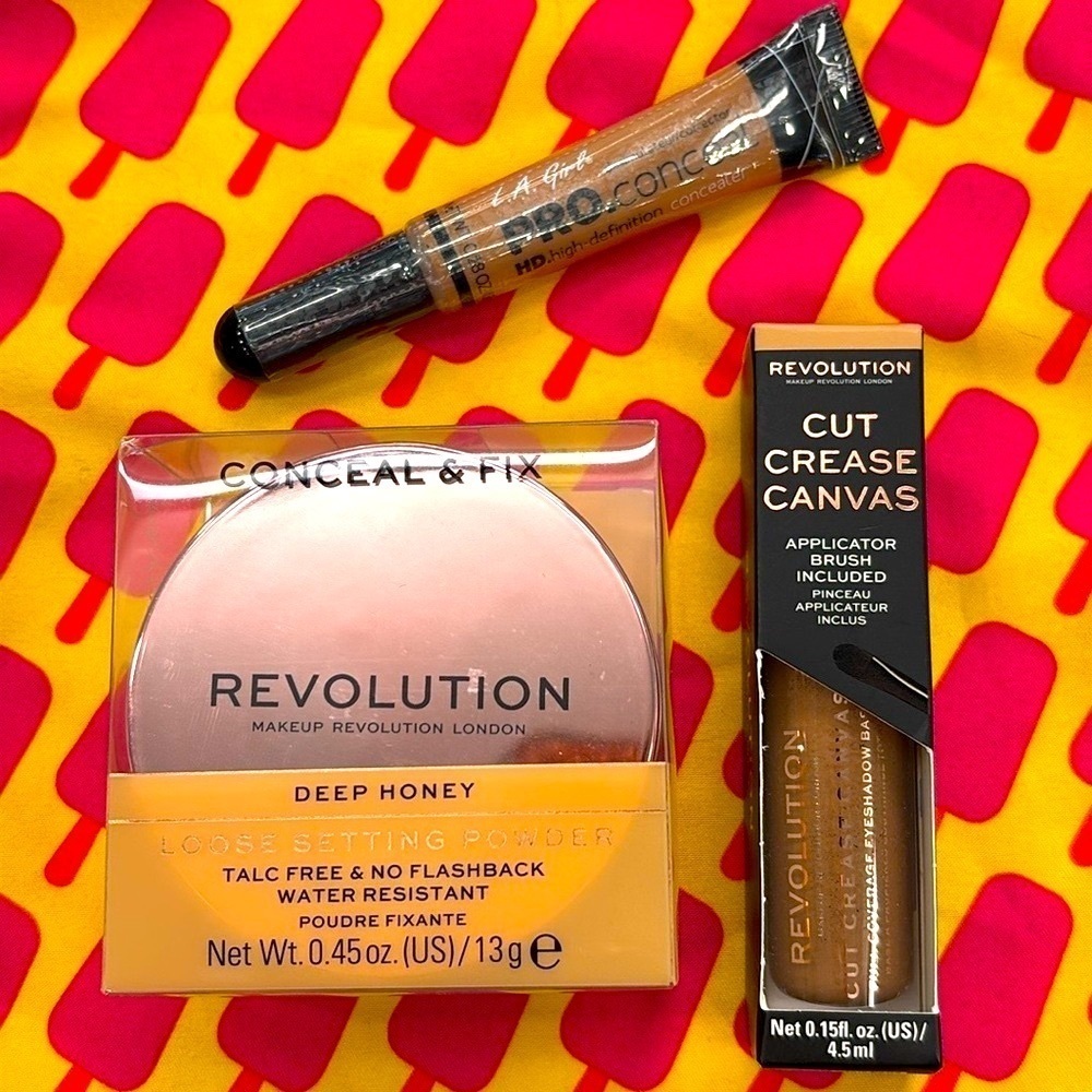 Brand New Revolution Loose Setting Powder, Cut Crease Canvas & LA Girl Concealer